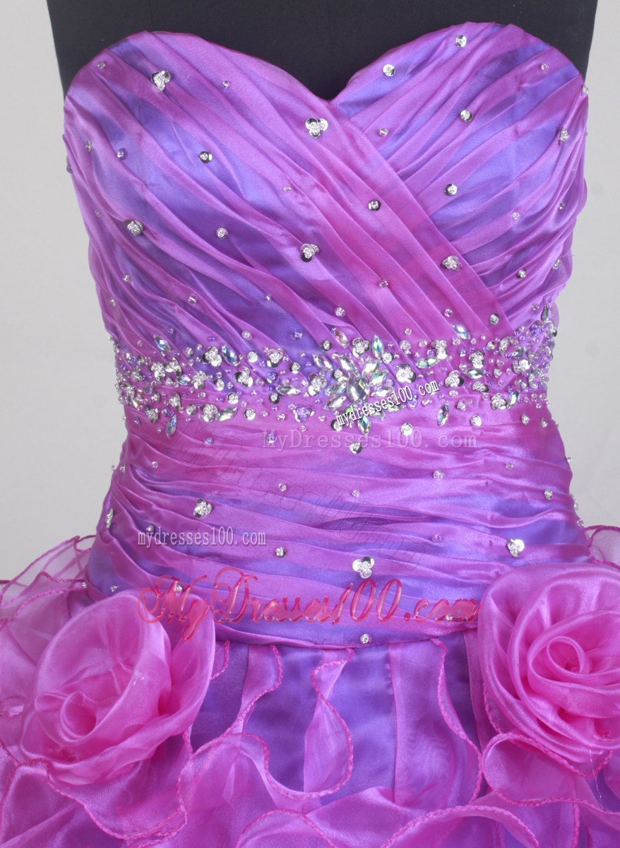 Glamorous Flowered and Ruffled Fichsia Dress for Qinceanera