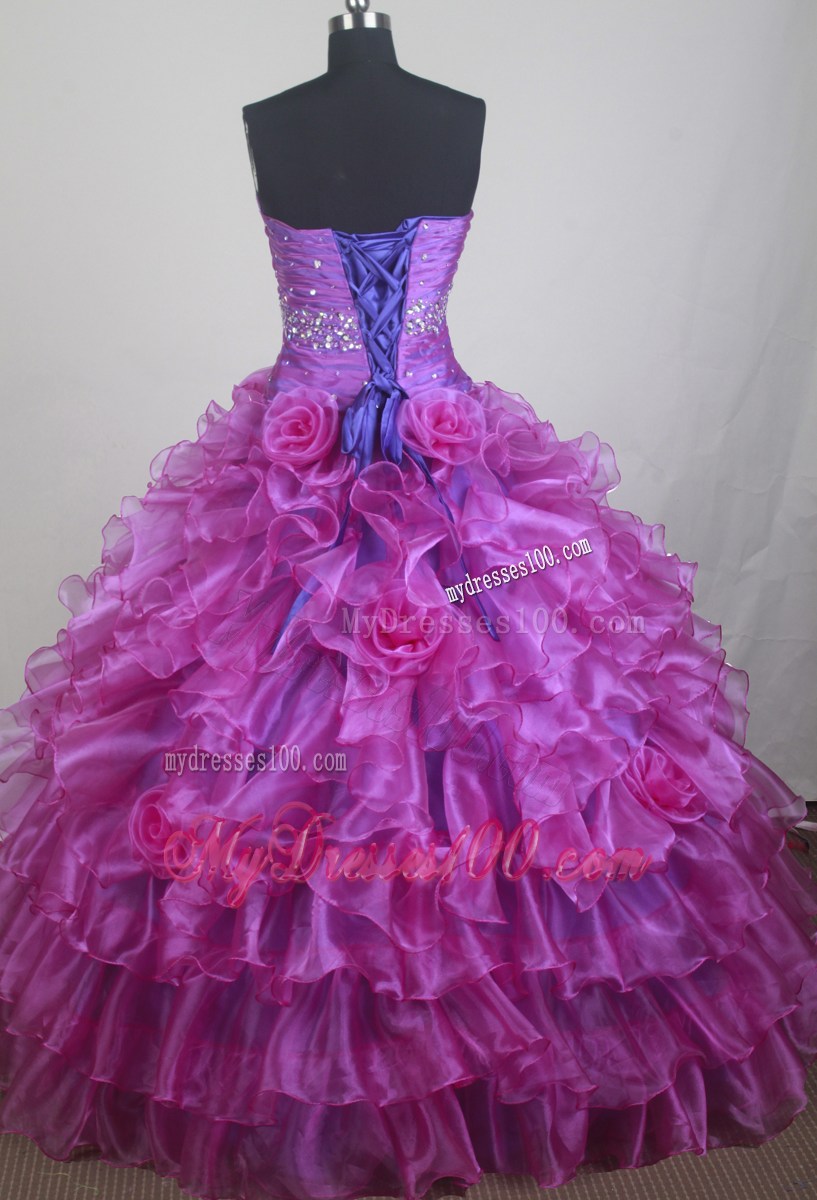 Glamorous Flowered and Ruffled Fichsia Dress for Qinceanera