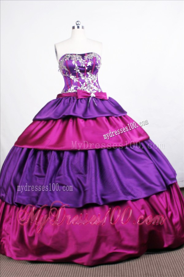 Purple and Hot Pink Sweetheart Appliques Quinceanera Gown