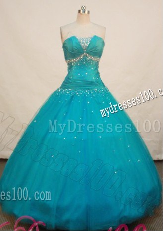 Exclusive Teal A-line Strapless Quinceanera Dress with Beading