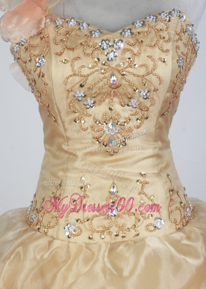 Exclusive Champagne One Shoulder Quinceanera Dress with Pick-ups