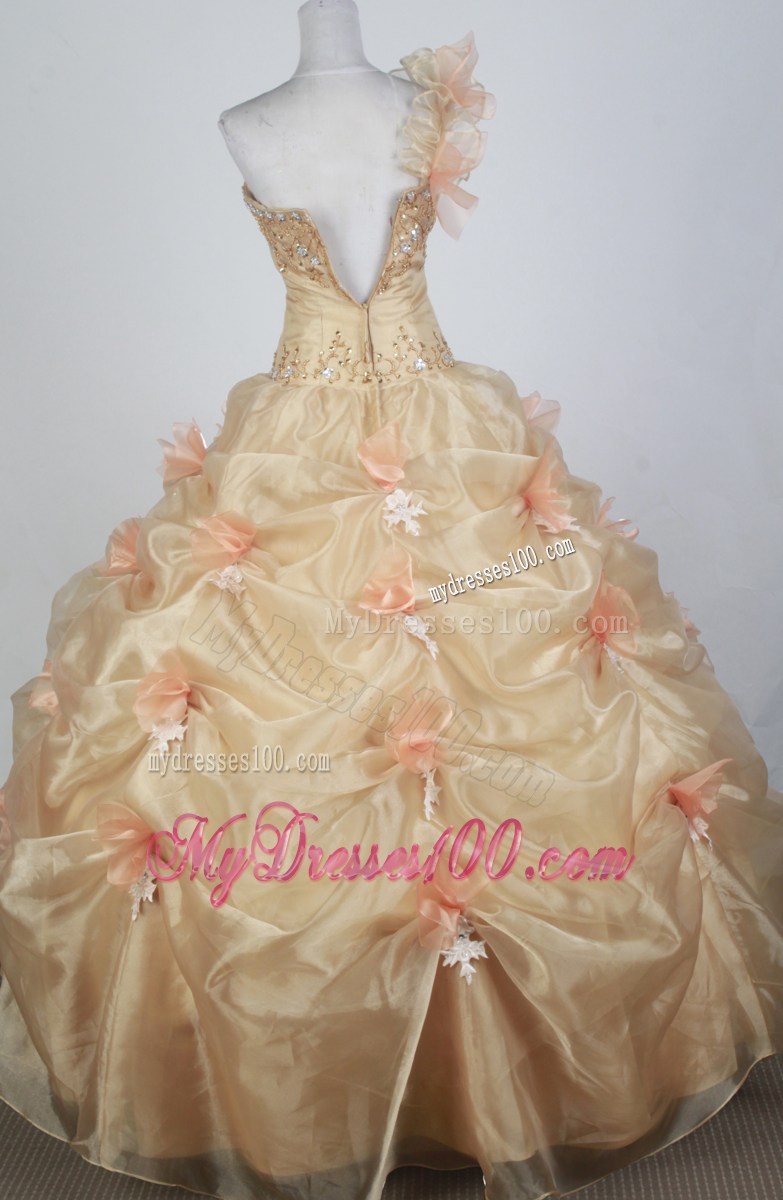 Exclusive Champagne One Shoulder Quinceanera Dress with Pick-ups