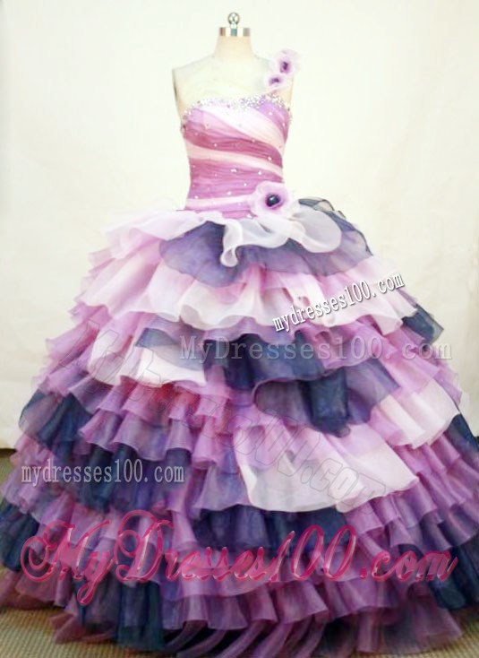 High end Multi-color One Shoulder Hand Mand Flower Organza Quinceanera Gown