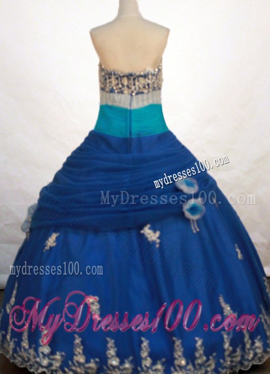 Sequins Decorated Blue and Teal Quinceanera Gown with Hand Made Flowers
