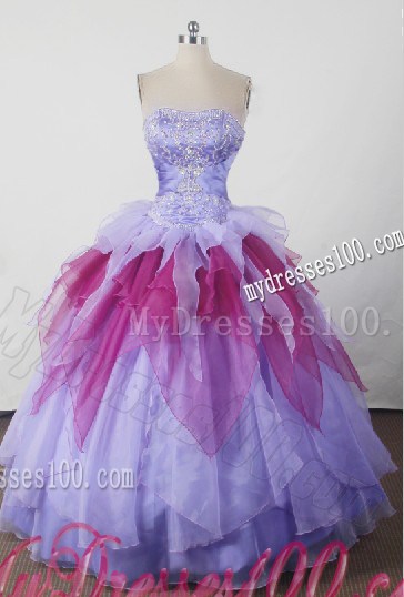 Beaded Bodice Dress for Quinceanera in Fuchsia and Lilac