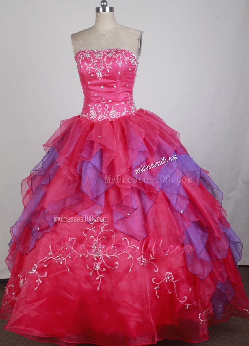 Elegant Hot Pink Ball Gown Strapless Appliques Quinceanera Gown