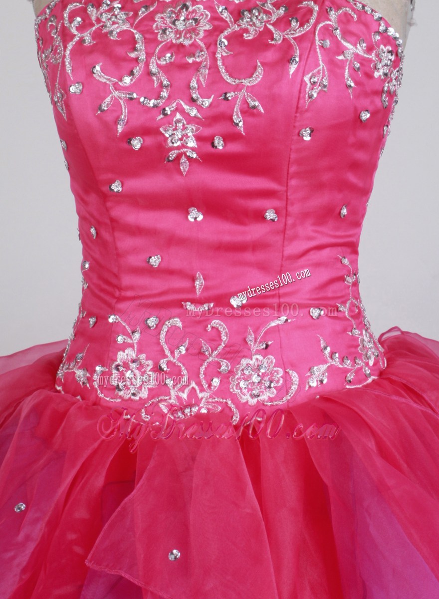 Elegant Hot Pink Ball Gown Strapless Appliques Quinceanera Gown
