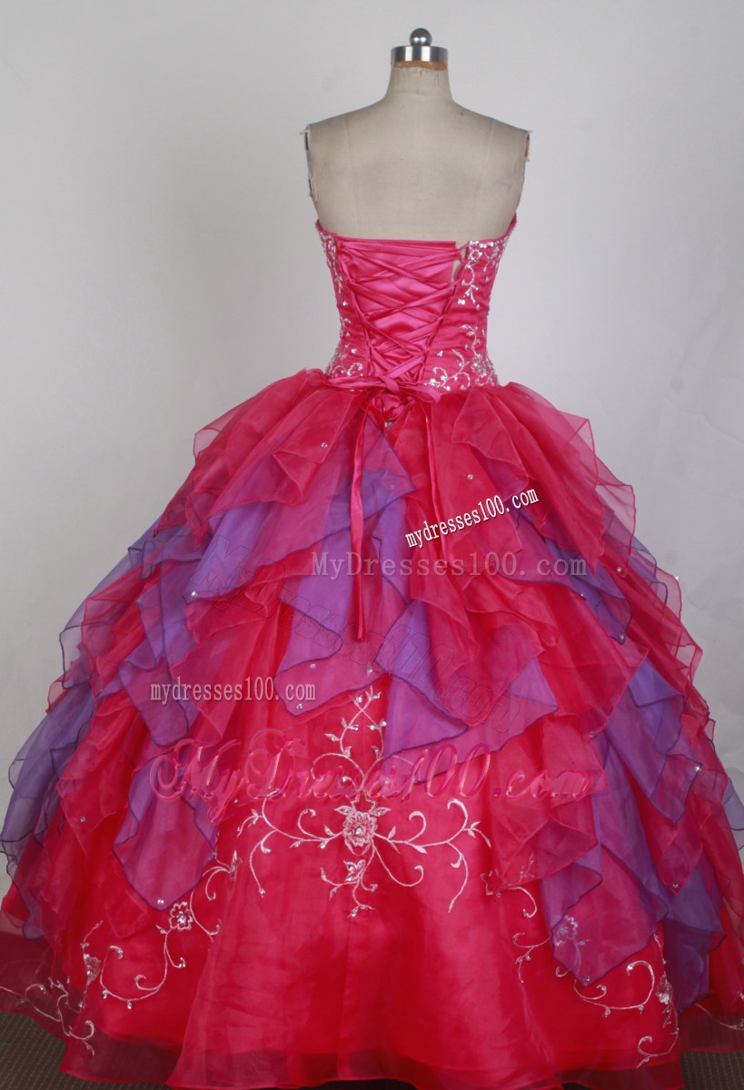 Elegant Hot Pink Ball Gown Strapless Appliques Quinceanera Gown