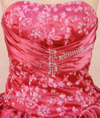 Traditional Appliques Pick-ups Floor Length Hot Pink Sweet 16 Dress
