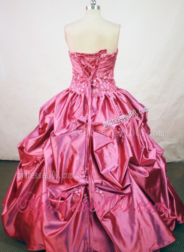 Traditional Appliques Pick-ups Floor Length Hot Pink Sweet 16 Dress