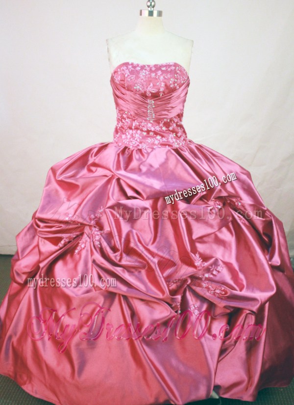 Traditional Appliques Pick-ups Floor Length Hot Pink Sweet 16 Dress
