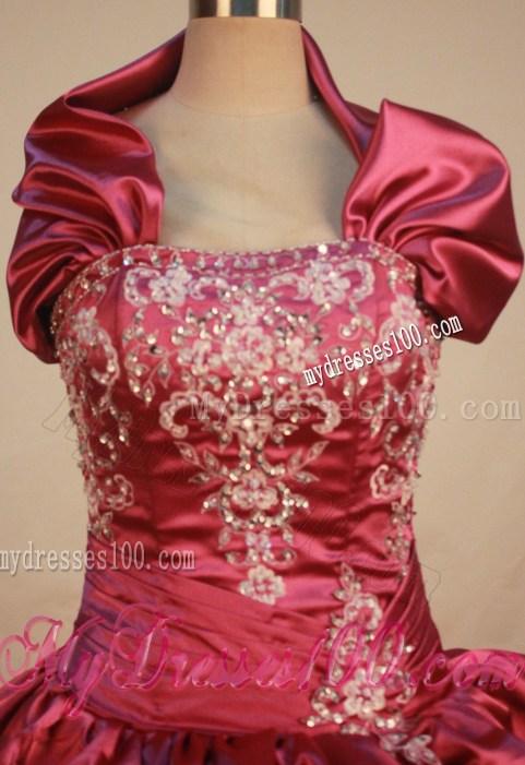 Rhinestone and Embroidery Pick-ups Quinces Dress in Hot Pink with Jacket