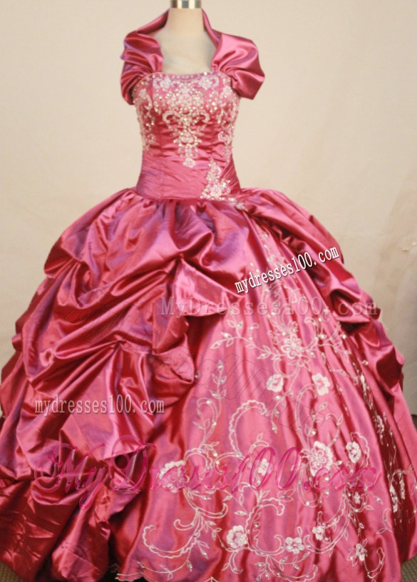 Rhinestone and Embroidery Pick-ups Quinces Dress in Hot Pink with Jacket
