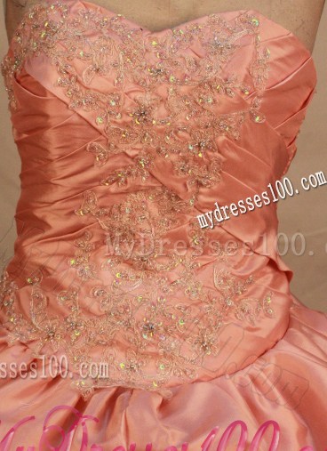 Peach Colored Appliques Ruffles Sweet 16 Dress Lace-up Back