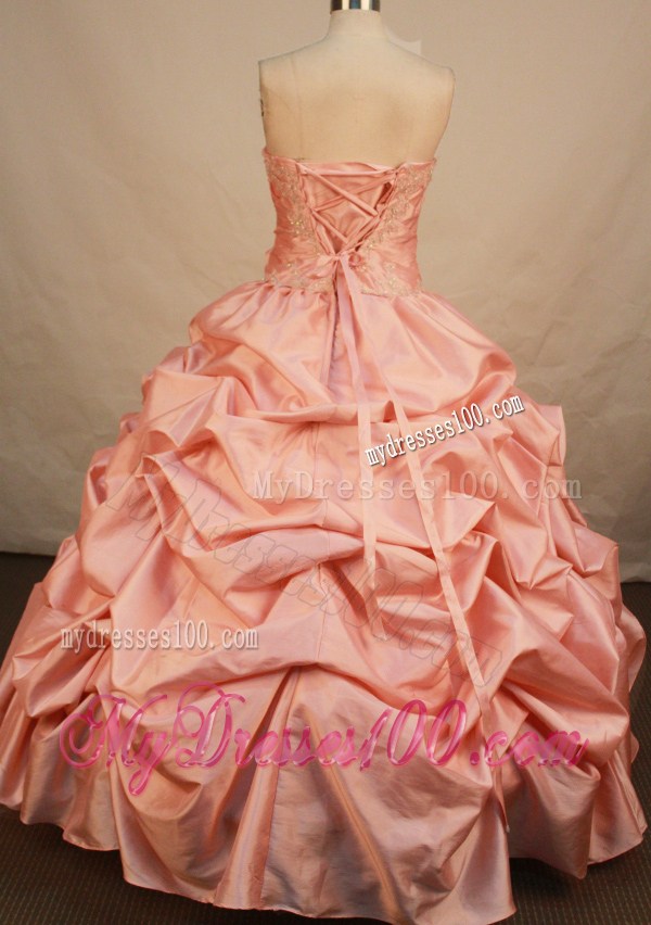 Peach Colored Appliques Ruffles Sweet 16 Dress Lace-up Back