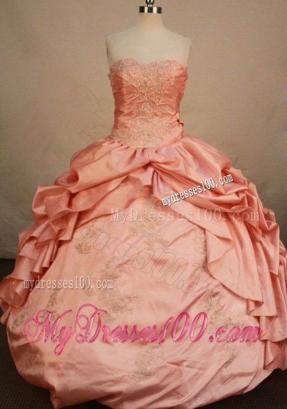 Peach Colored Appliques Ruffles Sweet 16 Dress Lace-up Back