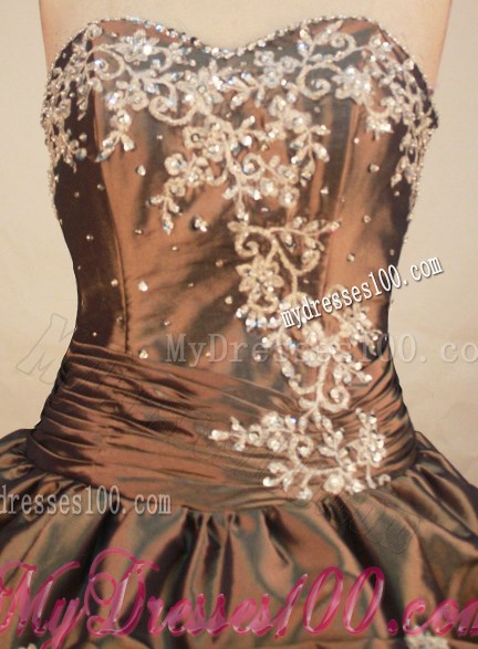 Chocolate Sweetheart Pick-ups Quinceanera Dress with Rhinestones and Appliques
