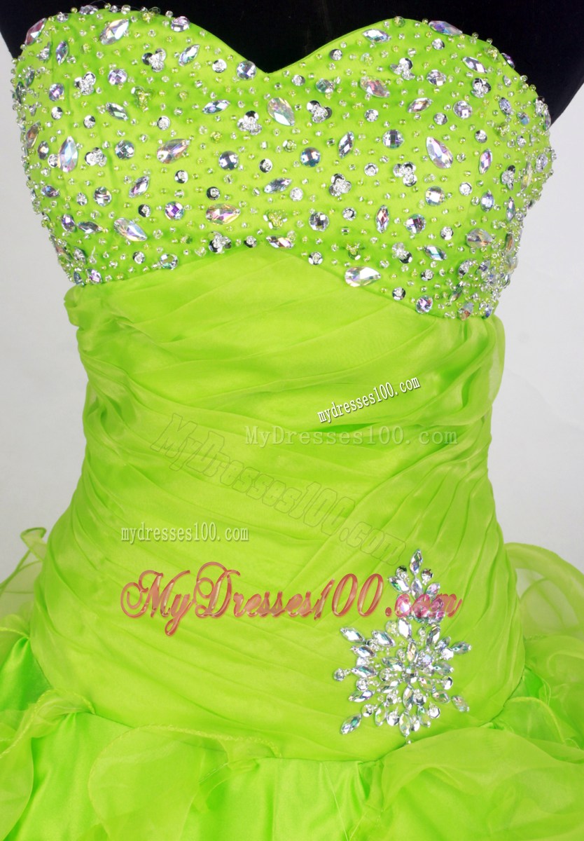 Fashion Spring Green Organza Beaded Decorate Sweet 16 Dresses