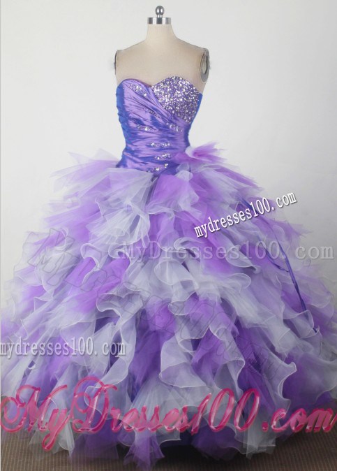 Multi-Colored Dress for Quinceanera with Beading and Puffy Ruffles