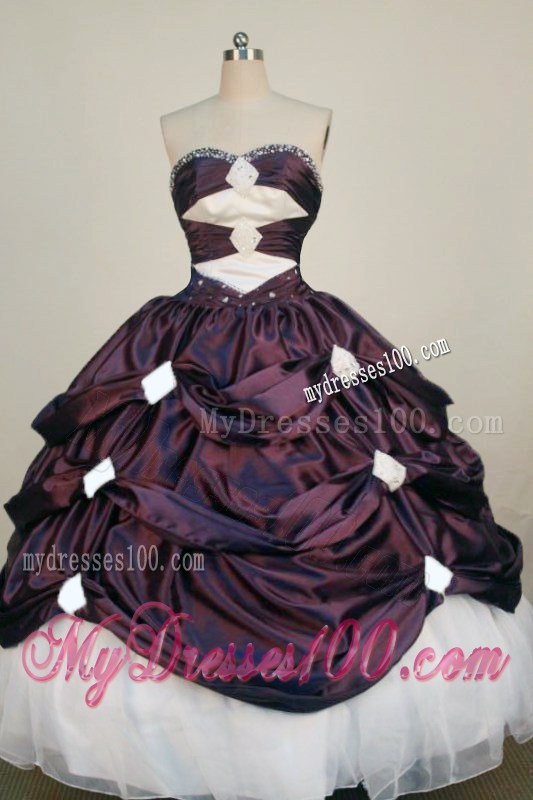 Beading Pick-ups Eggplant Purple and White Quinceanera Dress