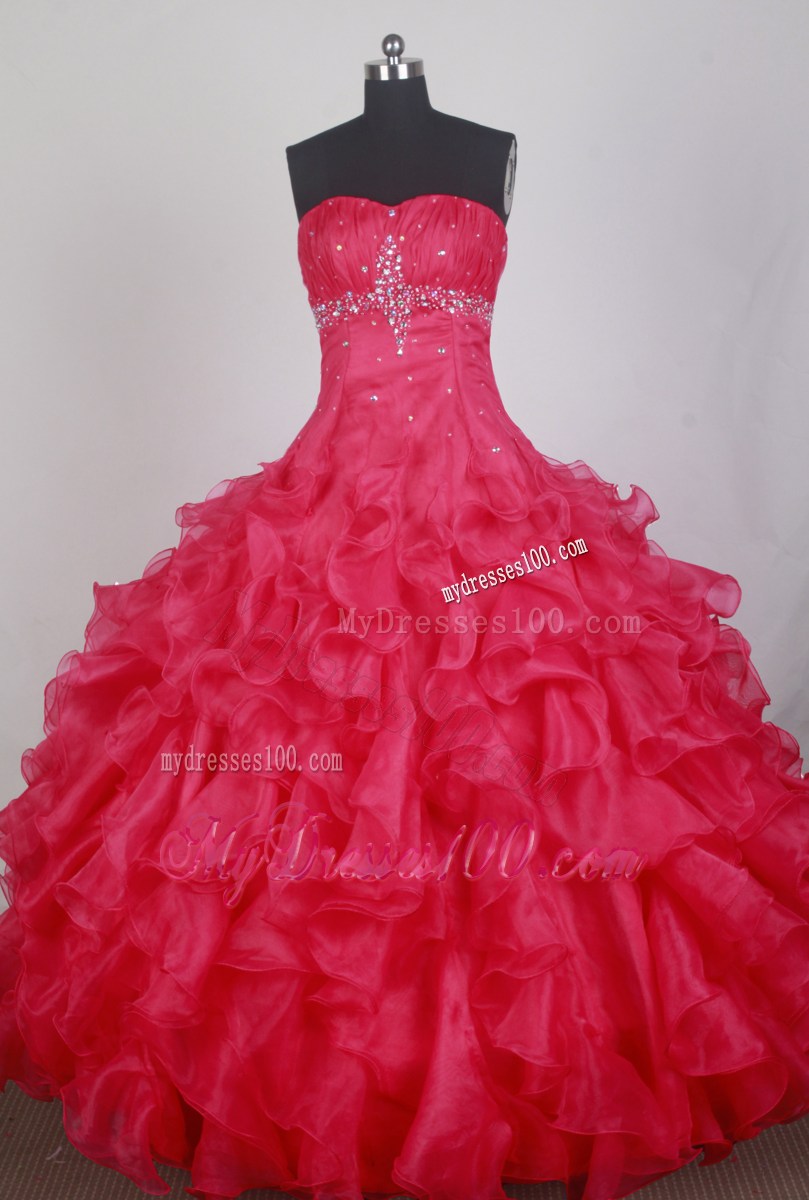 Sweetheart Strapless Ruffled and Beaded Red Quinceanera Dress