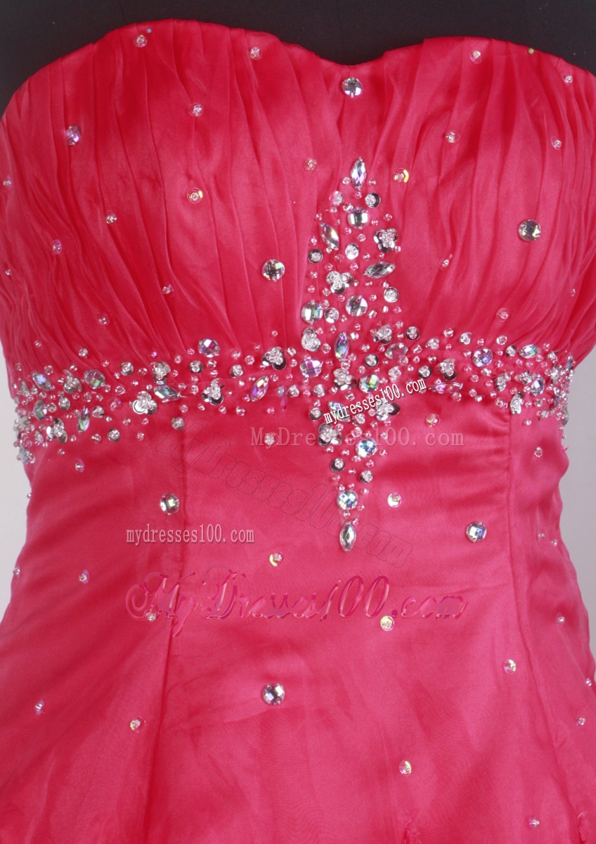 Sweetheart Strapless Ruffled and Beaded Red Quinceanera Dress