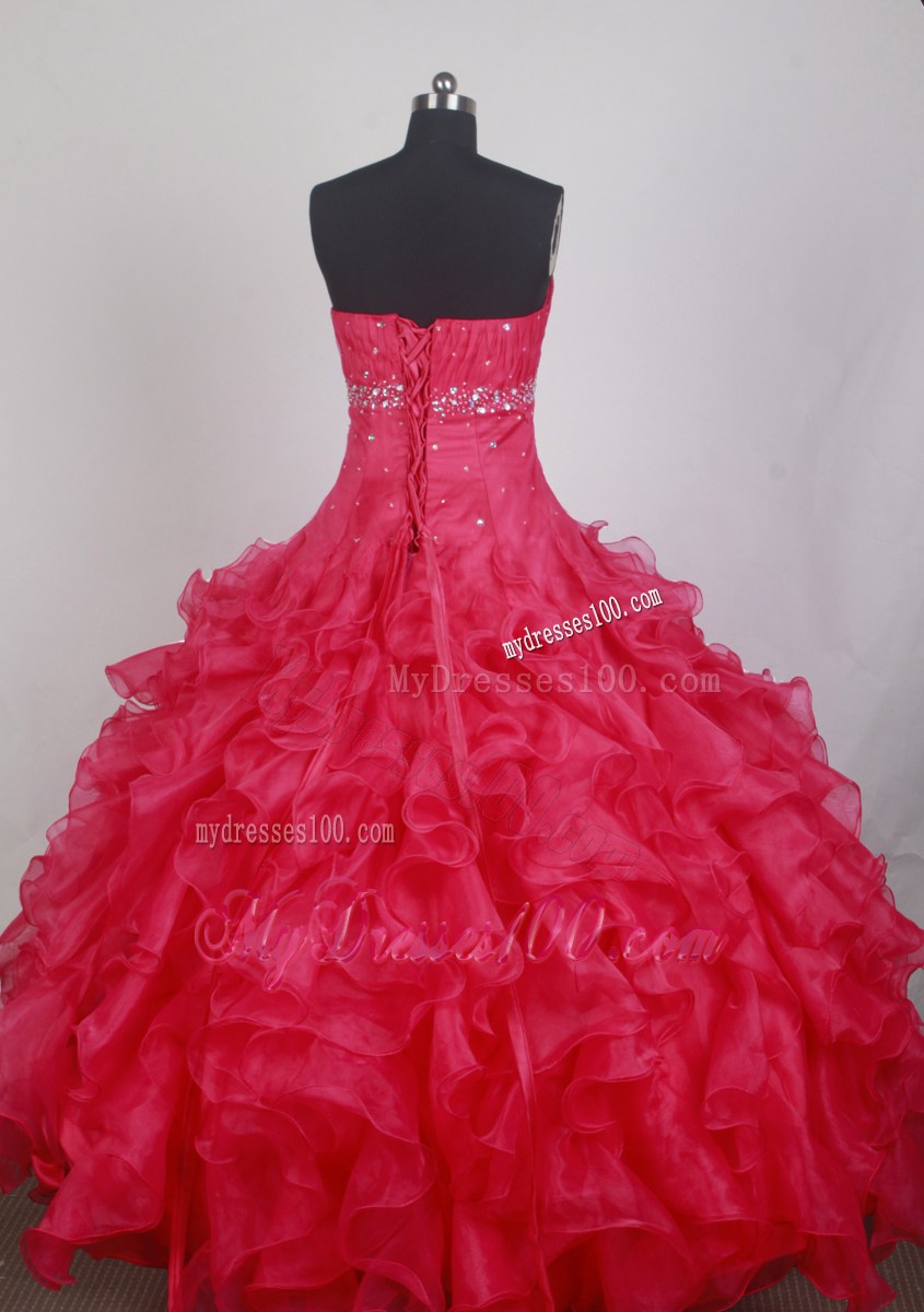 Sweetheart Strapless Ruffled and Beaded Red Quinceanera Dress