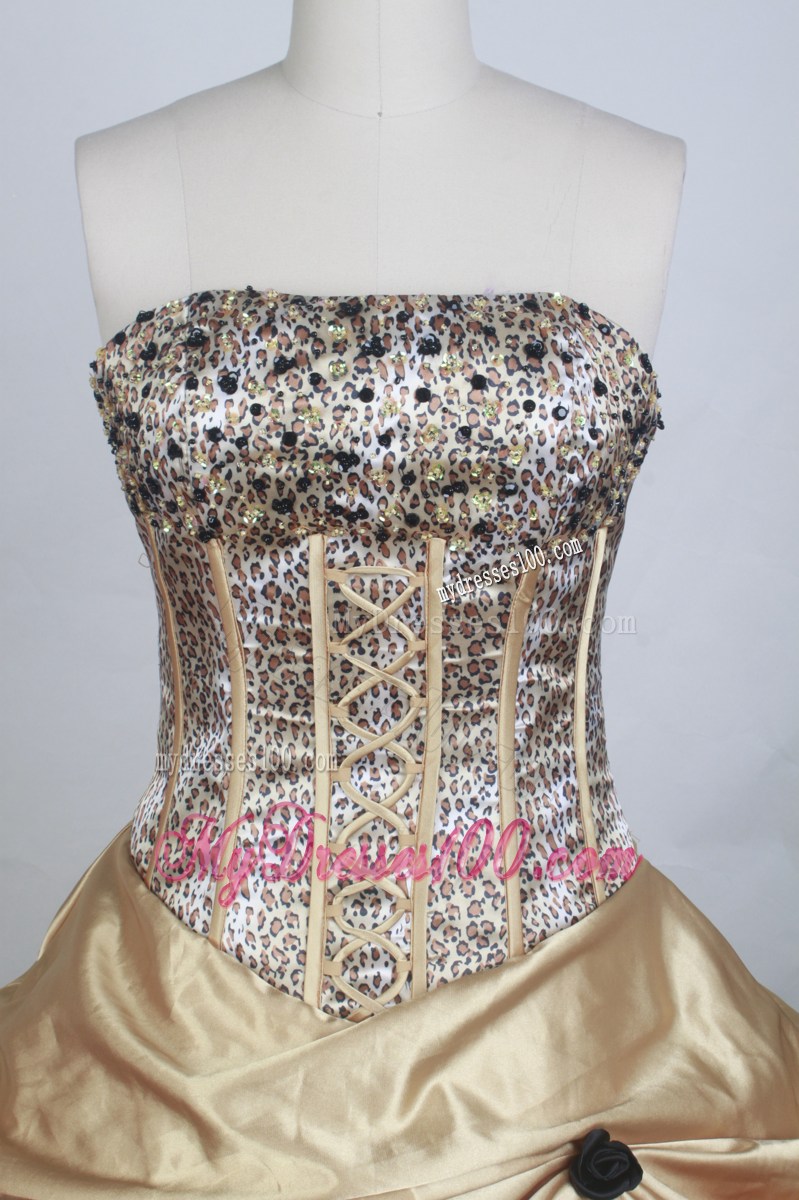 Ruffled Gold and Silver Quinceqanera Dress with Drapped Skirt