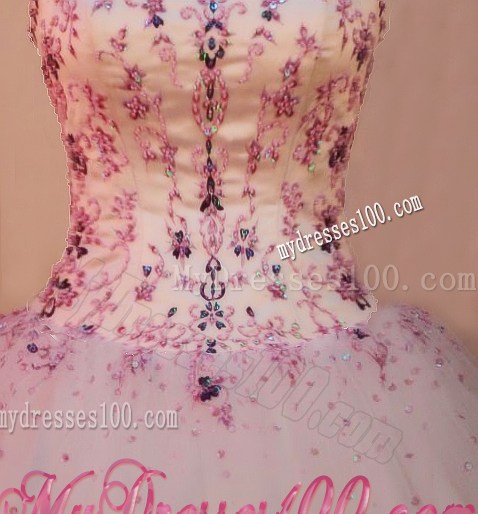 Exclusive Strapless Embroidery on White Tulle Quinceanera Dress