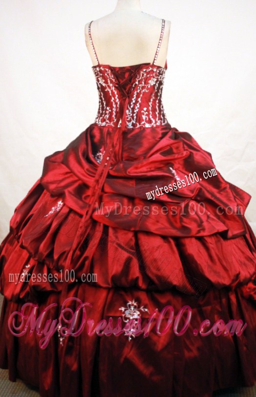 Straps Wine Red Appliques and Rhinestones Decorate Dresses 15 with Pick-ups