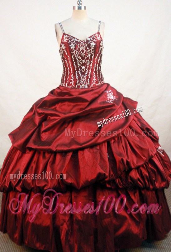 Straps Wine Red Appliques and Rhinestones Decorate Dresses 15 with Pick-ups
