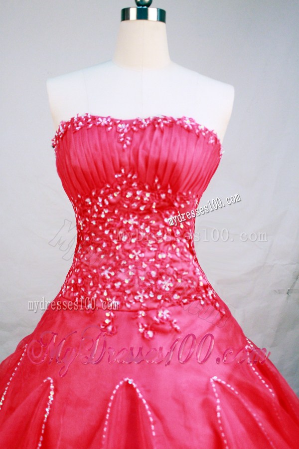 Floor-Length Hot Pink Rhinestones Decorate Ball Gown Quinceanera Dress