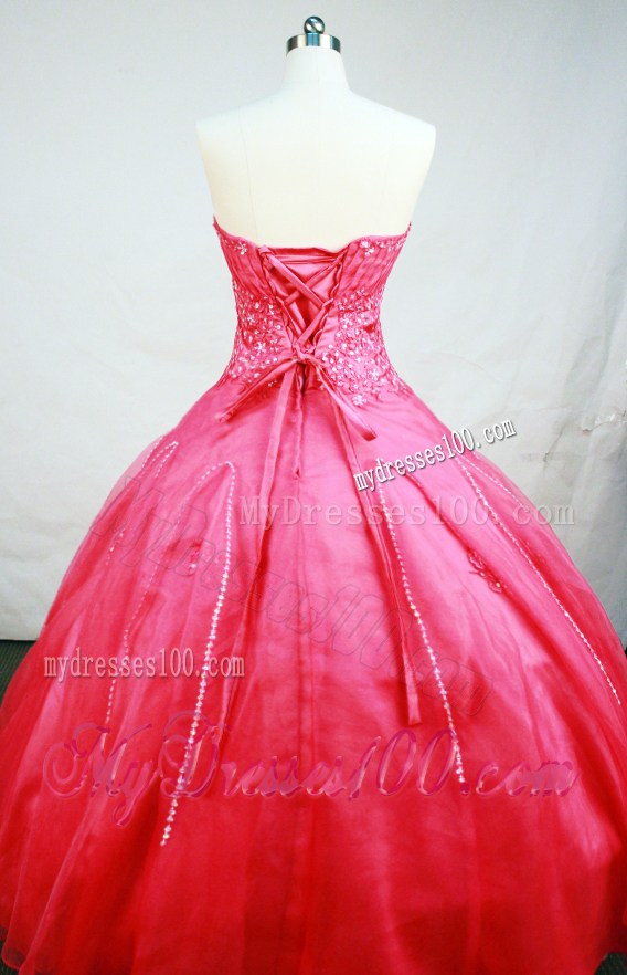 Floor-Length Hot Pink Rhinestones Decorate Ball Gown Quinceanera Dress