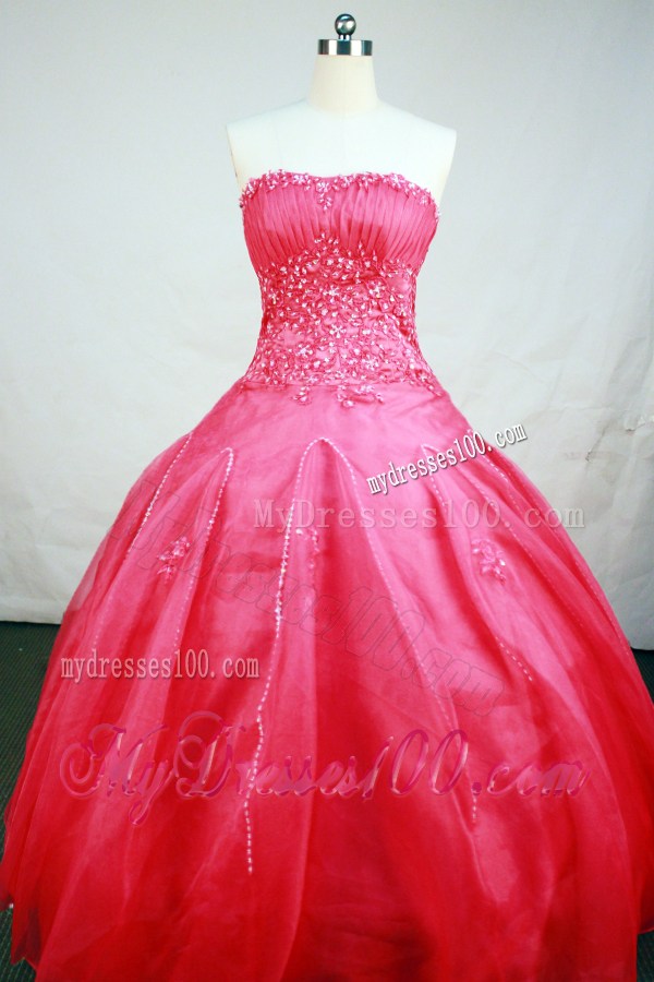 Floor-Length Hot Pink Rhinestones Decorate Ball Gown Quinceanera Dress