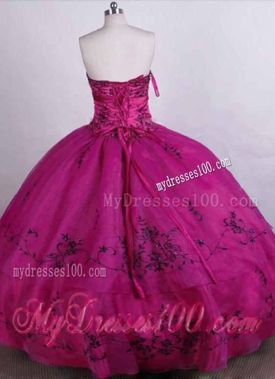 Exquisite Strapless Fuchsia Quinceanera Dress with Embroidery