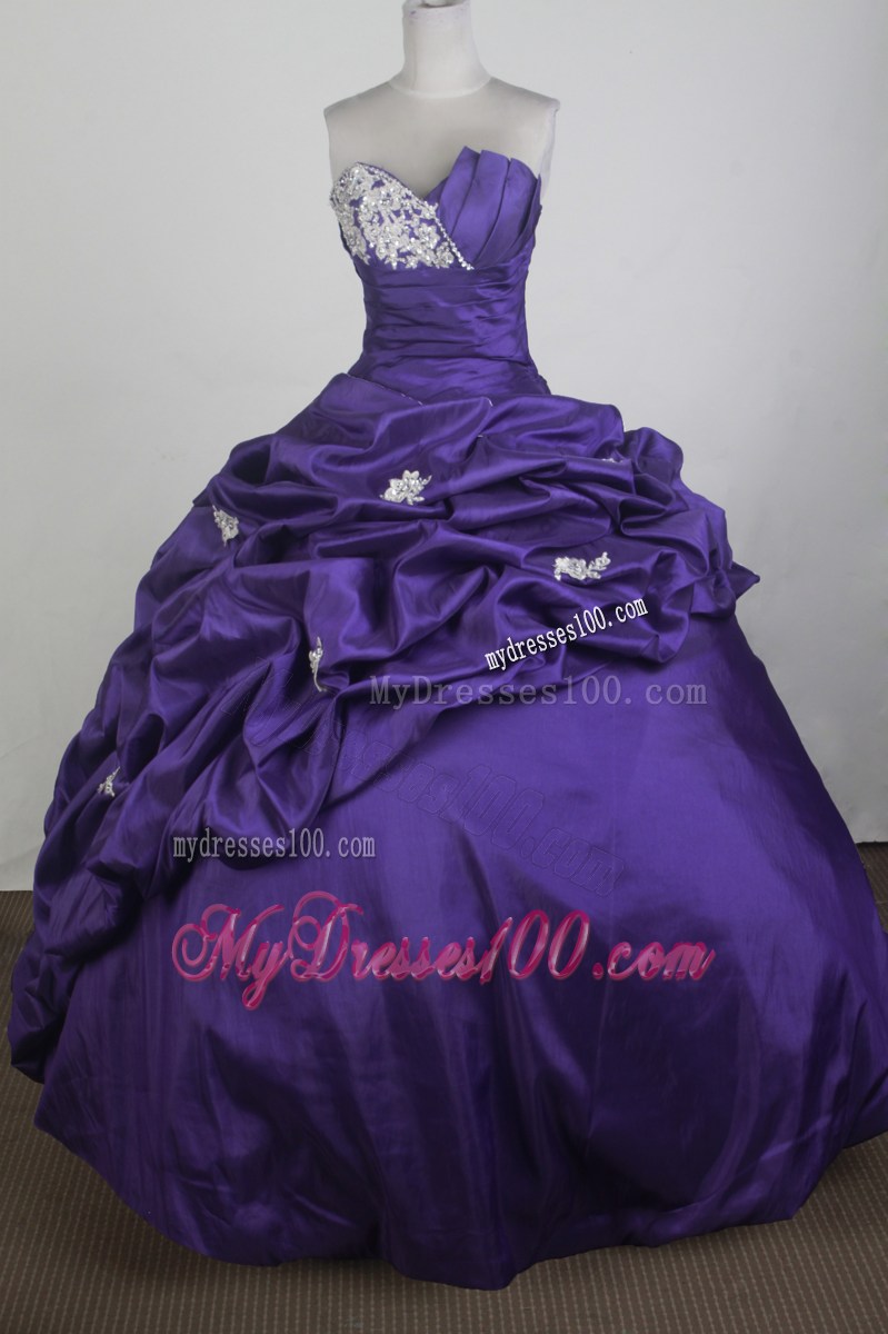 Ruched and Beaded Sweetheart Dark Purple Dresses 15 with Pick-ups