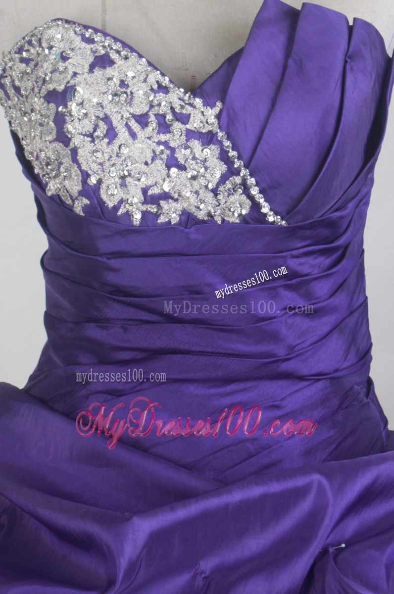 Ruched and Beaded Sweetheart Dark Purple Dresses 15 with Pick-ups