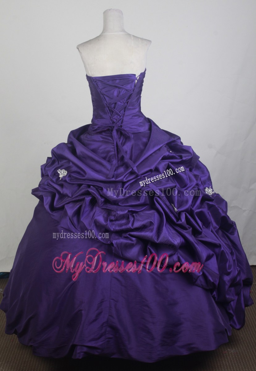 Ruched and Beaded Sweetheart Dark Purple Dresses 15 with Pick-ups