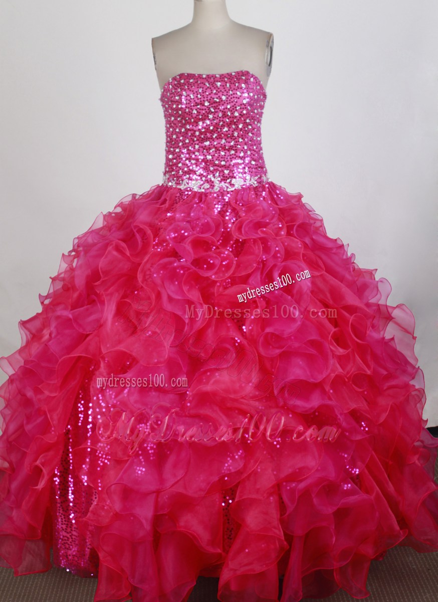 Hot pink Strapless Strapless Sequins Appliques Quinceanera Gowns Summer