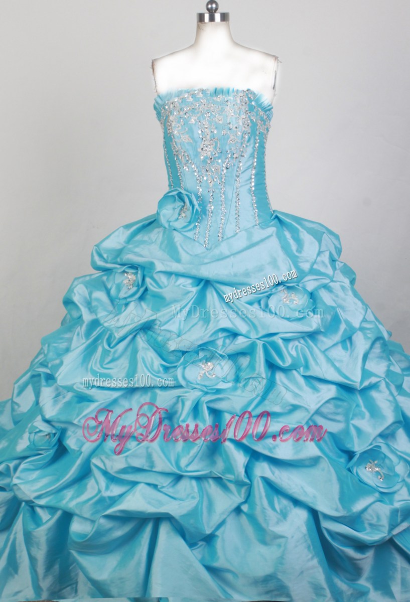 Teal Taffeta Strapless Appliques with Beading Quinceanera Dress