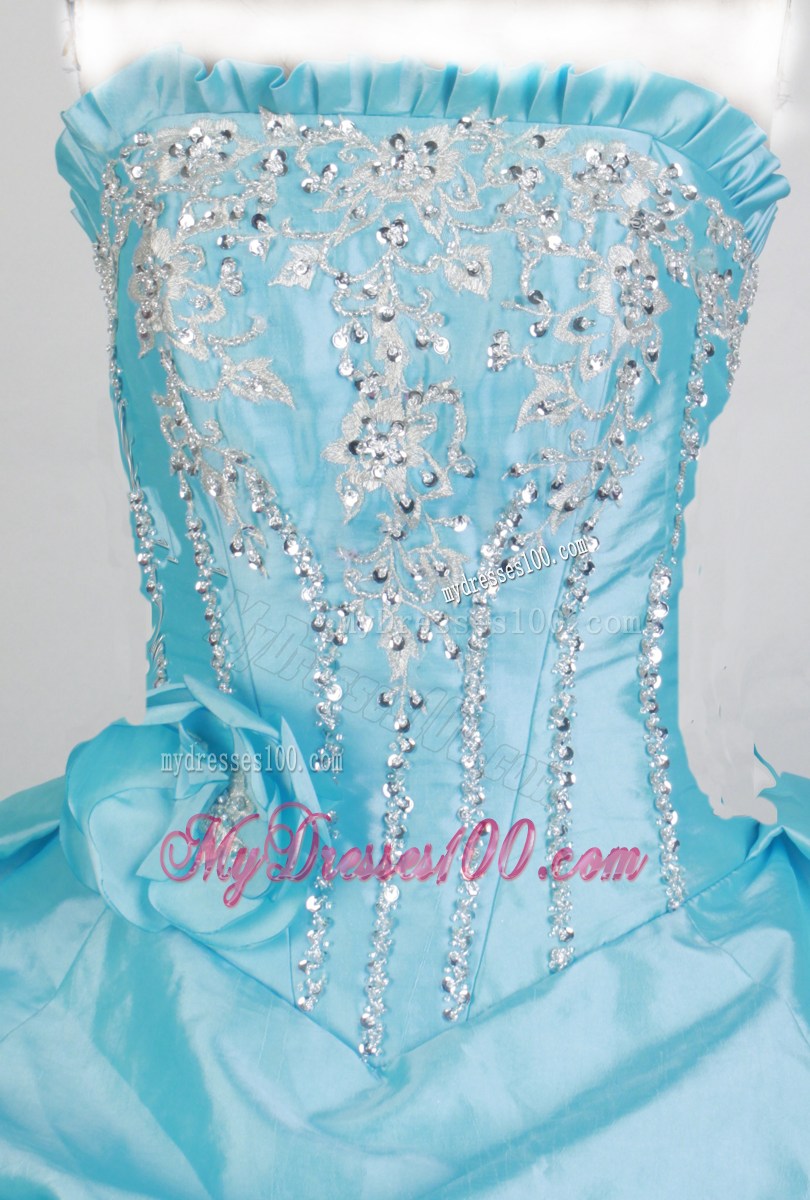 Teal Taffeta Strapless Appliques with Beading Quinceanera Dress
