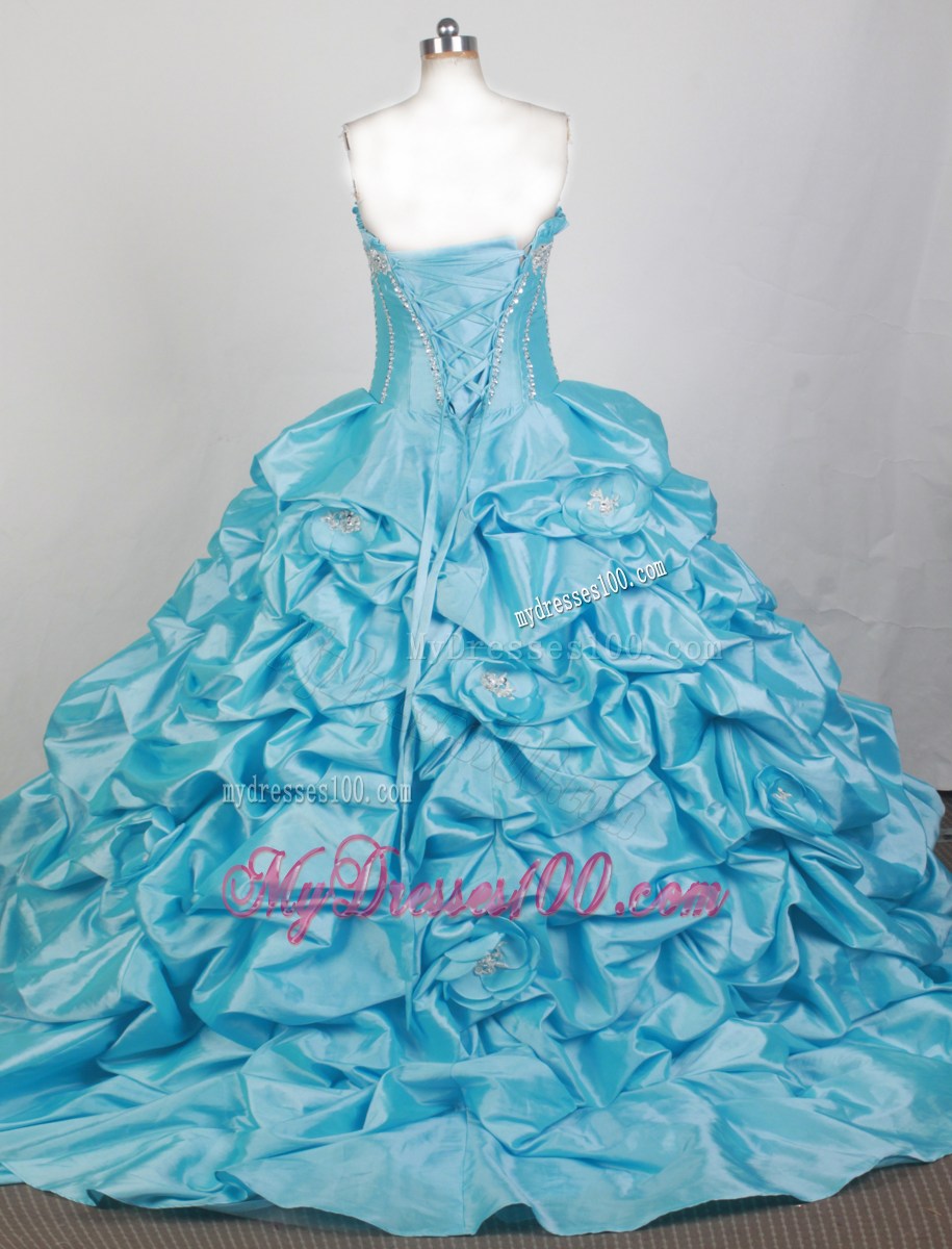 Teal Taffeta Strapless Appliques with Beading Quinceanera Dress