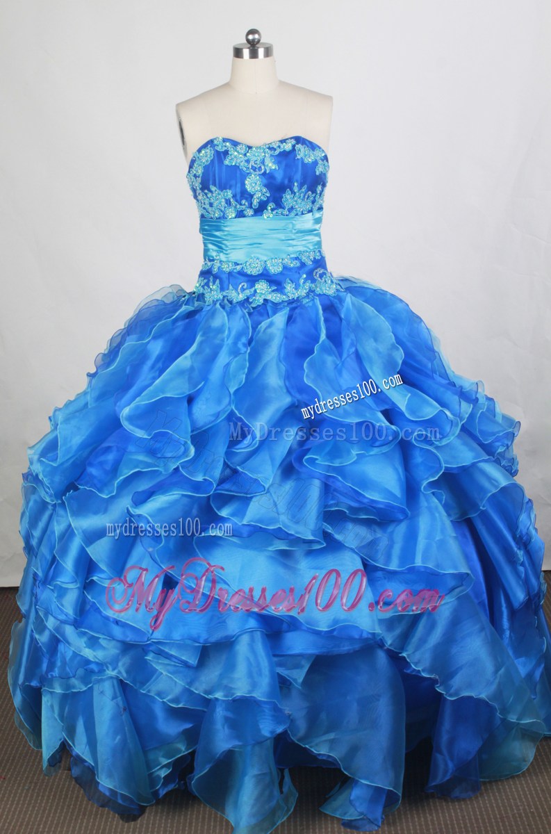Two-toned Blue Organza Quinceanera Dress with Appliques