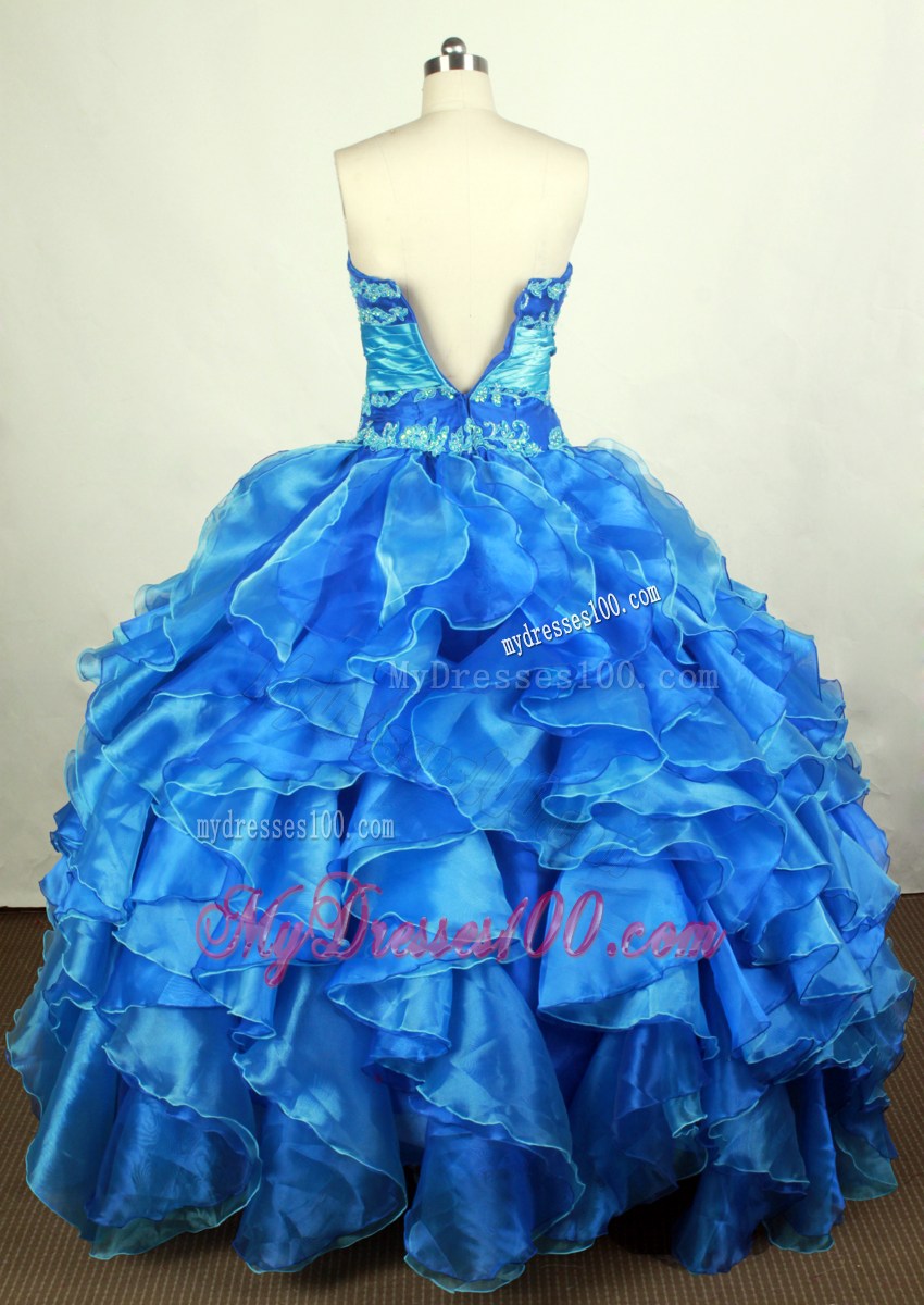 Two-toned Blue Organza Quinceanera Dress with Appliques
