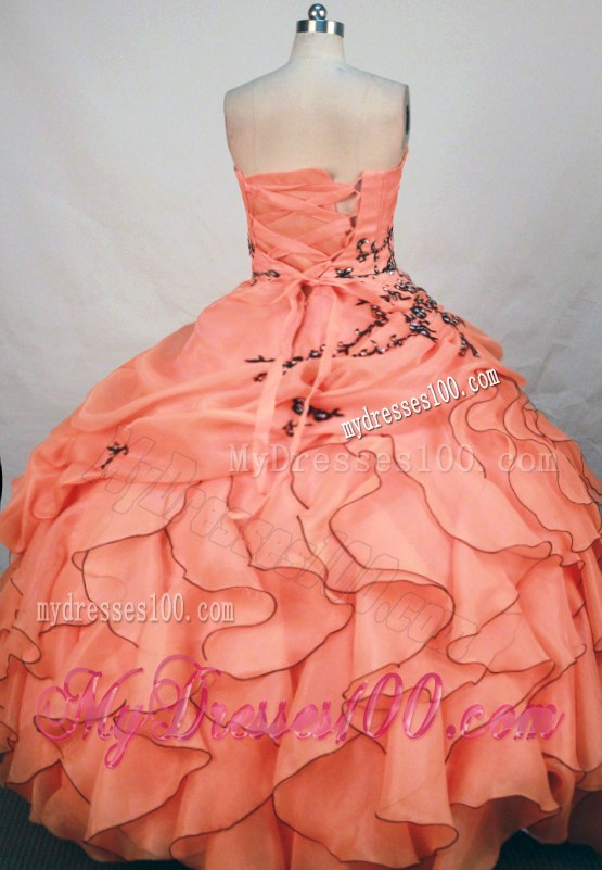 Outstanding Orange Sweetheart Quinceanera Gowns with Appliques Ruffles