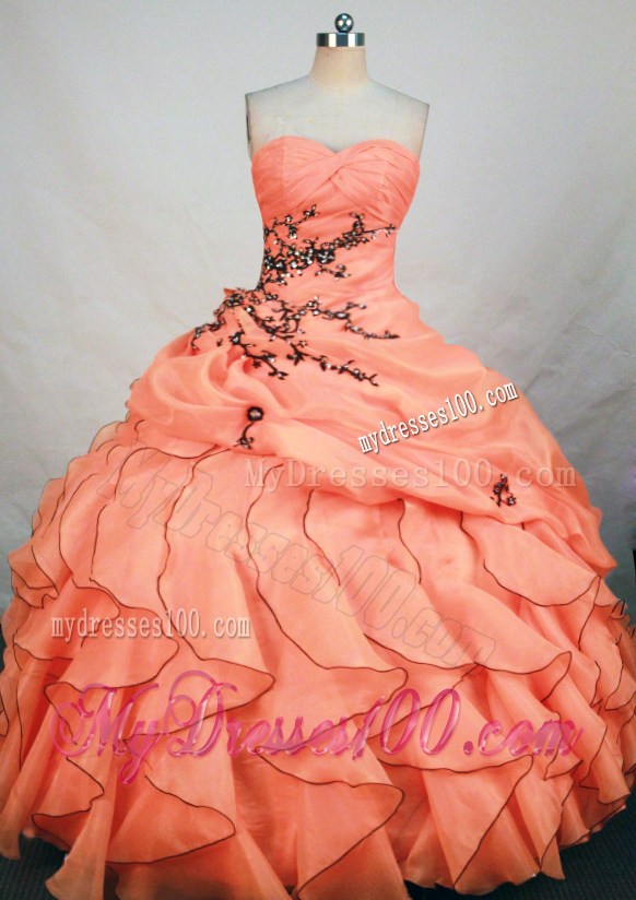 Outstanding Orange Sweetheart Quinceanera Gowns with Appliques Ruffles