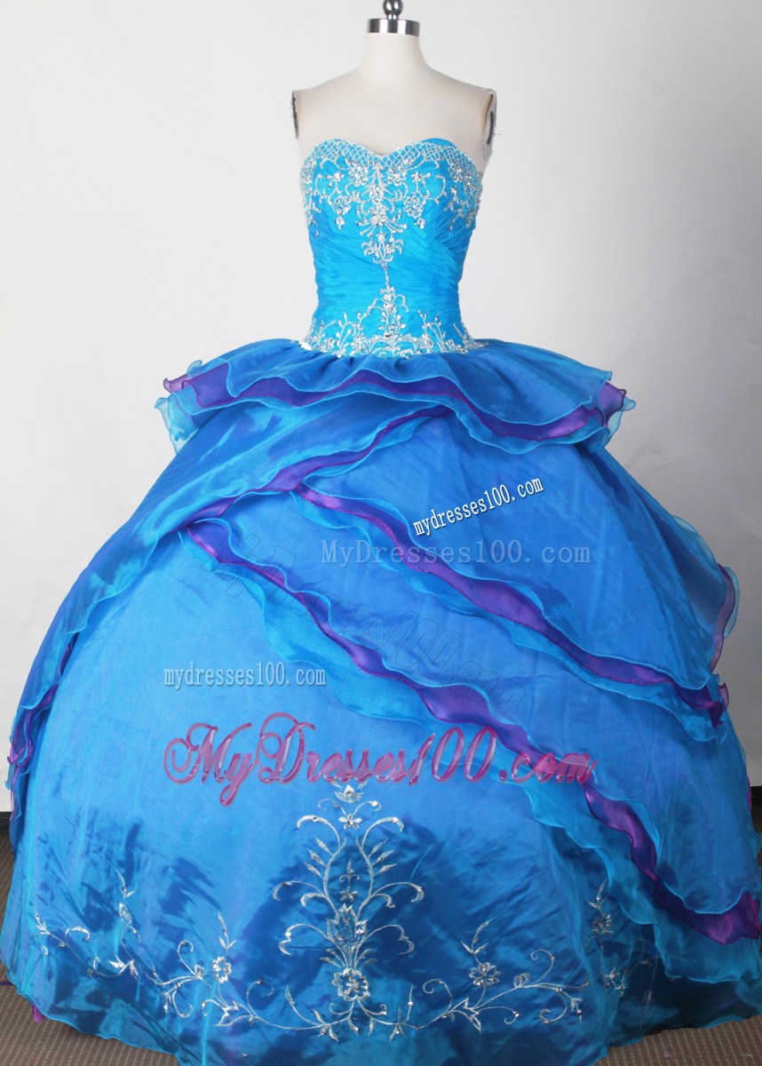 Exquisite Blue Ball Gown Sweetheart Embroidery Sweet 16 Dress