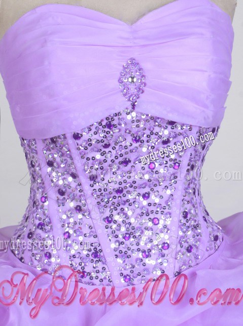 Beading Decorate Waist Lavender Detachable Quinceanera Dress with Pick-ups