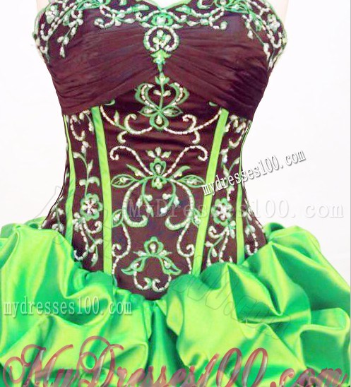 2013 Exquisite Strapless Embroidery Green Pick-ups Quinceanera Dress