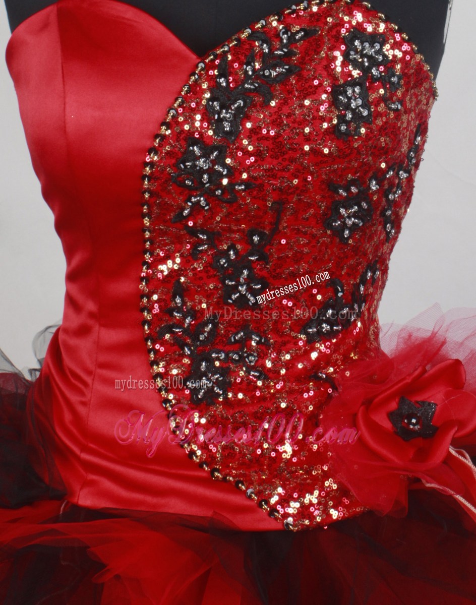 Shinning Black and Red Quinceanera Dress with Sequins and Ruffles